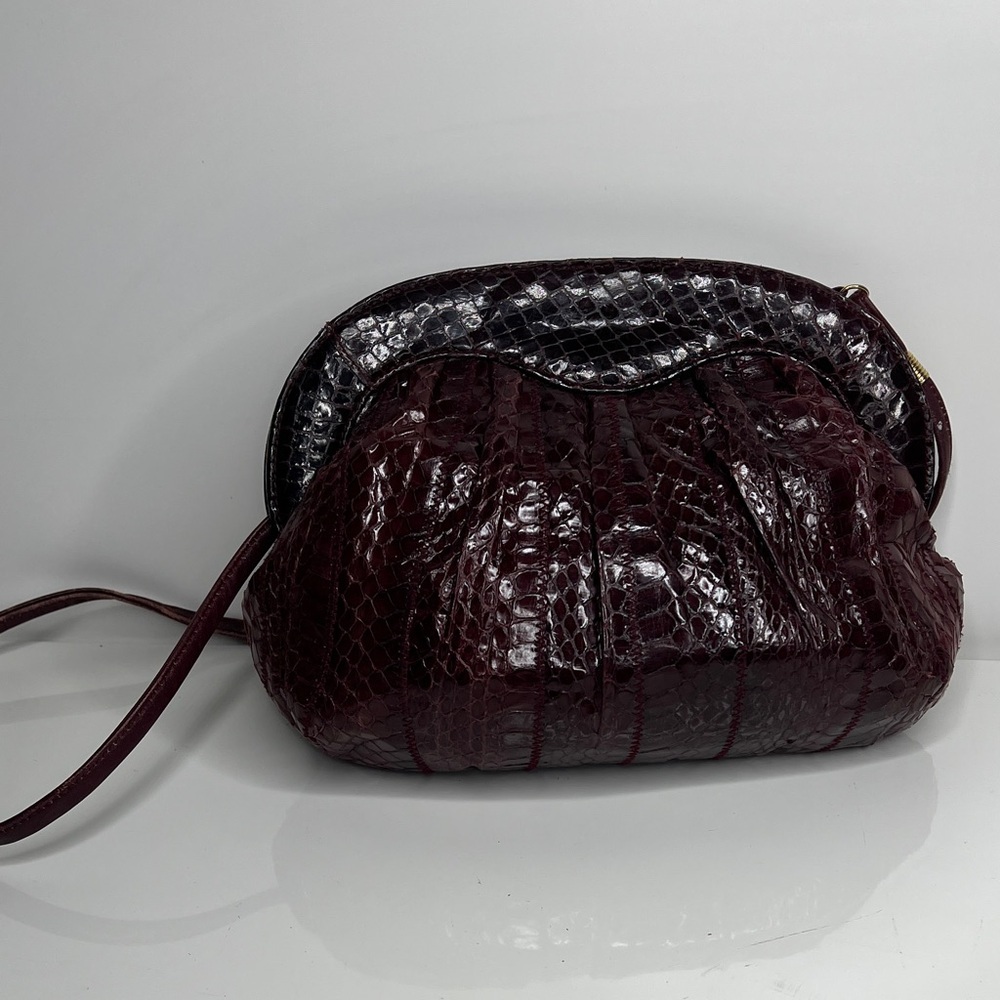 Sylvia Snakeskin Python Dark Ref Burgundy Clutch … - image 2